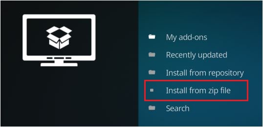 select install from zip file option on kodi